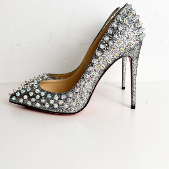 New CHRISTIAN LOUBOUTIN Nappa Mica Follies Spikes 100 Pumps Silver size 36 - Picture 3 of 10